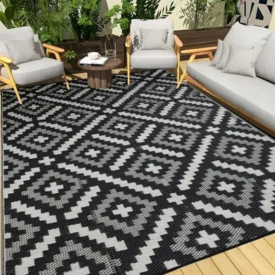 Produktbild von Wasserdichter Außenteppich 150x243cm, wendbare Kunststoff-Strohmatte für Terrassen im , Teppichmatte für Wohnmobile, Camping, Hinterhöfe, Terrassen und Veranden