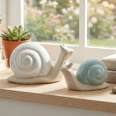 Produktbild von 2er Set Schnecke Figur Porzellan Dekofigur Tischdeko Dekoschnecke Deko Skulptur Wohndeko Flurdeko Herbst
