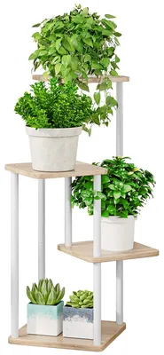 Produktbild von 4-stöckiger Pflanzenständer aus Metall für den Innenbereich, geeignet für mehrere Pflanzen, hoher Eckblumenhalter, für Terrasse, Garten, Wohnzimmer, Balkon, Schlafzimmer, schwarz (4 Ebenen - weiß)