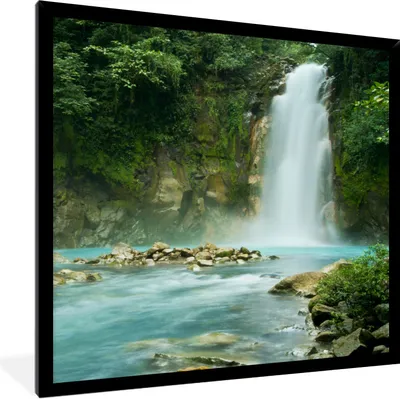 Produktbild von MuchoWow® Gerahmtes Poster Dschungel - Natur - Wasserfall 40x40 cm - Poster mit Schwarzem Bilderrahmen Wandposter Rahmen Foto Bilder - Mit Rahmen - Wanddekoration Schlafzimmer
