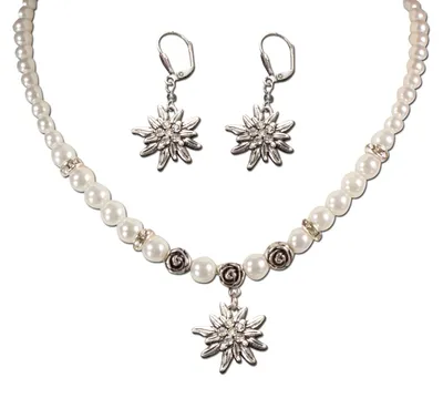 Produktbild von Alpenflüstern Trachtenschmuck-Set Perlen-Trachtenkette und Trachten-Ohrhänger St
