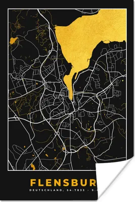 Produktbild von MuchoWow® Poster Flensburg - Gold - Stadtplan - Karte - Deutschland 40x60 cm - Plakate für die Wand - Poster Babyzimmer