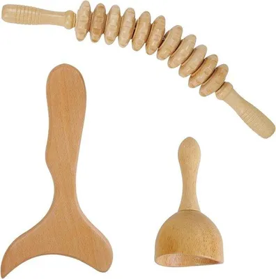 Productafbeelding van Fascierol van Hout Gua Sha-Stokset voor Lymfedrainage - Natuurlijke Behandeling voor Gezicht en Lichaam - Massage Hout met Ergonomisch O