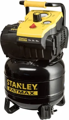 A Stanley Fatmax air compressor is shown against a white background.