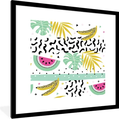 Produktbild von MuchoWow® Gerahmtes Poster Sommer - Obst - Muster 40x40 cm - Poster mit Schwarzem Bilderrahmen Wandposter Rahmen Foto Bilder - Poster - Plakat im Rahmen