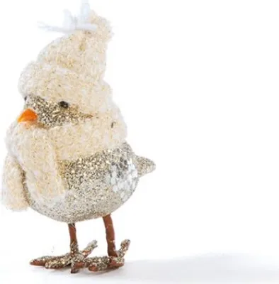 Produktbild von Aufsteller Vogel Größe:S silber Mütze 10cm Figur Glitzer Schal Weihnachten Deko Tisch