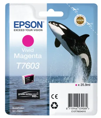 Zdjęcie produktu dla Epson T7603 Vivid Magenta, Wyrazisty karmazyn, Tusz na bazie pigmentu, 25,9 ml, 1 szt.