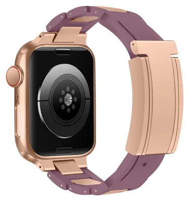 Immagine prodotto di Per Apple Watch Series 10 46mm / 9 8 7 45 / 6 SE 5 4 44mm Bracciale in acciaio inossidabile con fibbia magnetica Viola / Oro rosa