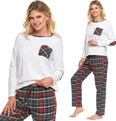 Produktbild von Moraj Damen Schlafanzug 100% Baumwolle kariert langarm Nachtanzug 6000-004, L