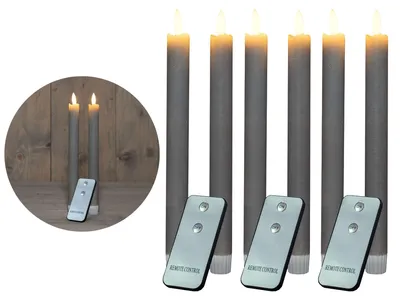 Produktbild von Stabkerzen LED mit Timer TAUPE GRAU 8 Stück Indoor 6 Stunden ECHTWACHS 23cm Höhe für Kerzen 2,2cm Durchmesser 2 AAA Batterien notwendig LED Stabkerzen 4er Set 2x bewegliche Flamme Licht