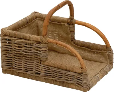 Produktbild von KRINES HOME Holzkorb "Landhaus", Kaminholzkorb mit Griff zum Tragen und Lagern von Holz-Scheiten, Korb aus ungeschältem Rattan Grau mit Inlett (Klein)