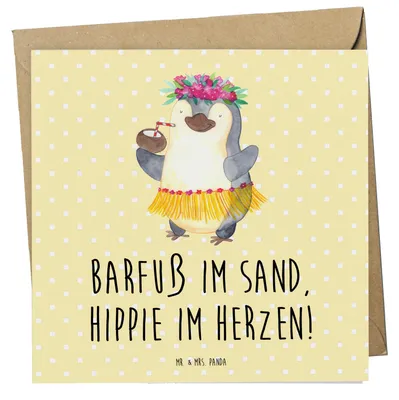 Produktbild von Mr. & Mrs. Panda Grußkarte Sommer Hippie - Gelb Pastell - Geschenk, Summer Vibes, Klappkarte, doppelkarte, Herbst, Kuscheln, Feelings, Strand, Sommergefühle, anlasskarte