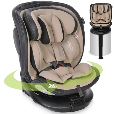 Produktbild von Lorelli Auto Kindersitz Estate mit Isofix Basis und Stabilisierungsbein, Mitwachsender Autositz i-Size 40-150cm, Babysitz, 360 Grad drehbar, beige
