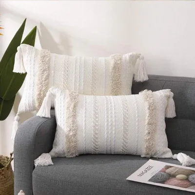 Produktbild von Set aus 2 Boho-Kissenbezügen, 30x50 cm, mit Fransen