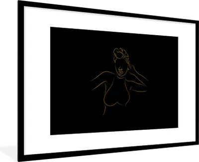 Produktbild von MuchoWow® Gerahmtes Poster Frau - Schwarz - Gold - Strichzeichnung 90x60 cm - Poster mit Schwarzem Bilderrahmen Wandposter Rahmen Foto Bilder - Wanddekoration - Fotos
