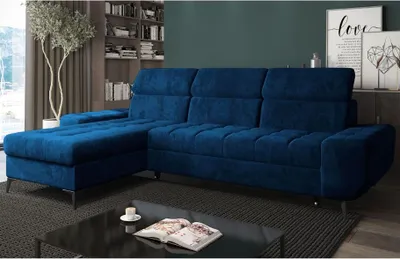 Produktbild von Easy4You Ecksofa Como Marineblau L-Form – 283x101x175 cm - Schlafsofa mit Bettkasten und Schlaffunktion - Eckcouch mit Stauraum und Metallfüße, Verstellbare Kopfstützen – Stoff Monolith 77