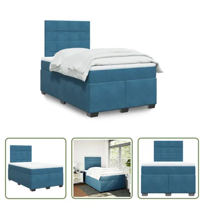 Produktbild von The Living Store Boxspringbett mit Matratze Blau 120x200 cm Samt