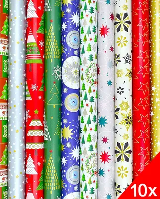 Produktbild von 10 Rollen Geschenkpapier Weihnachten Verpackung Weihnachtsgeschenkpapier Geschenkverpackung Geburtstag Feier Papier 200x70cm