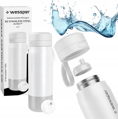 Produktbild von Trinkflasche Wessper 700ml, Edelstahl Wasserfilter Verschluss BPA-frei, Weiß