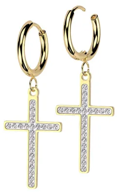 Produktbild von Creolen Kreuz Ohrringe aus Edelstahl mit Zirkonia Gold
