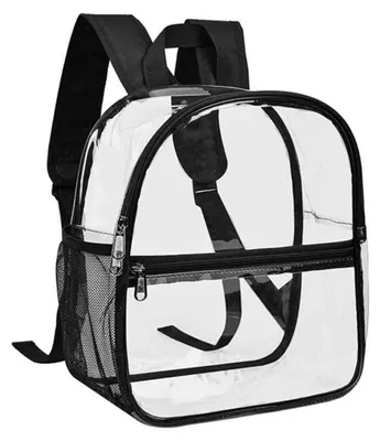Productafbeelding van Transparante rugzak van PVC, 32x27x12,5 cm, zwart, waterdicht, uni, geschikt voor werk, reizen, sport en concerten