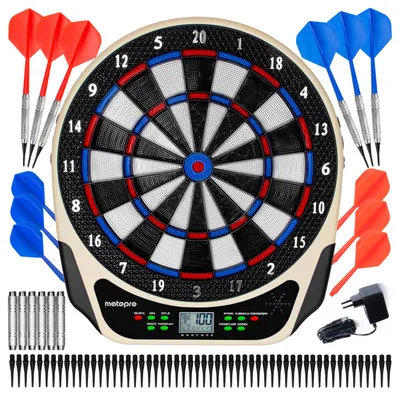 Zdjęcie produktu dla Tarcza dart elektroniczna tablica MatePro, na zasilacz lub baterie, 6 rzutek, 4  wyświetlacz LCD, 1-8 graczy, 18 gier, 159 kombinacji