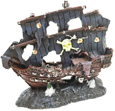 Produktbild von Aquariendekoration: Versunkenes Schiffswrack, Boot, Pirat, beschädigtes Schiff, großer Stein, Ornament, Artikelnummer 21818, für die Aquariendekoration