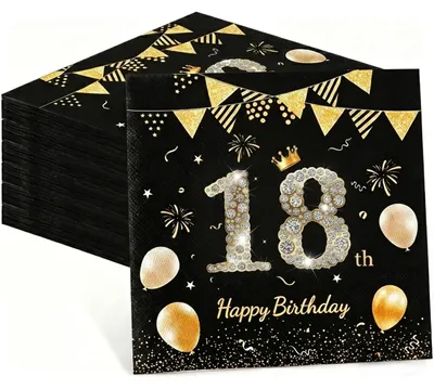 Servietten 18. Geburtstag, 60 Stück, 2-lagig, 33x33 cm, Papier