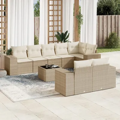 Produktbild von 9-tlg. Garten-Sofagarnitur mit Kissen Beige Poly Rattan 3255165