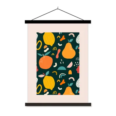 Produktbild von MuchoWow® Textilposter Obst - Lebensmittel - Zitrone - Birne 90x120 cm mit schwarzem Rahmen - Dekoration