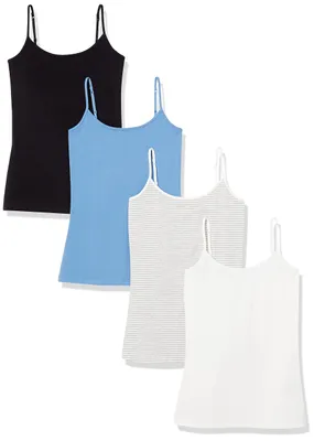 Immagine prodotto di Amazon Essentials, canottiera aderente da donna, confezione da 4, colori: righe nere/blu/grigie/bianche, taglia XX-Large