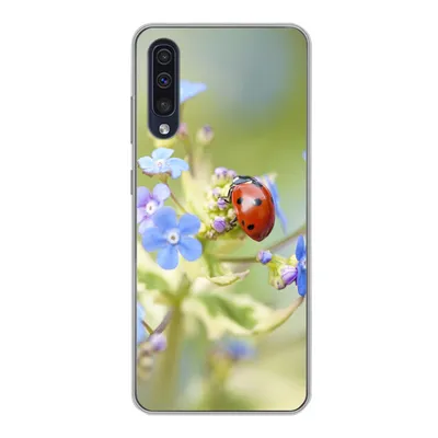 Produktbild von MuchoWow® Handyhülle Schutzhülle Hülle für Samsung Galaxy A30s Marienkäfer - Blume - Frühling Silikon Softcase Handy Hülle - Karteninhaber