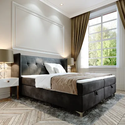 Produktbild von Boxspringbett Doppelbett LIND - 180x200cm Bett mit Bonellmatratze, mit Bettkasten f r Bettw sche und Topper. EIN Bett mit einem klassischen, konturierten Kopfteil (Velvet 97, 180x200)