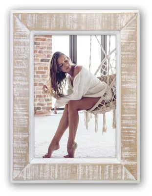 Image de Cadre photo vintage en bois rectangulaire beige crème-blanc 10x15 cm