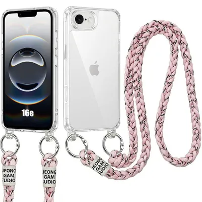 Image de Coque pour iPhone 16e, Antichoc Anti-Rayures Bumper Rigide avec Cordon Rose
