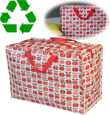 Produktbild von LS-LebenStil XXL Jumbo Bag Apfel Rot Weiß 55cm ️ Recycled faltbar Einkaufstasche Unterbettkommode Aufbewahrungstasche Kleidung Bettdecken Kissen