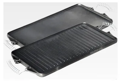 Produktbild von Grillplatte aus Gusseisen 44 x 24 cm mit abnehmbaren Federstahlgriffen