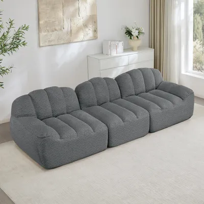 Produktbild von 3-Sitzer Modulares Boneless Sofa mit Tiefsitz 288 cm Weicher Stoff Grau