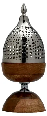 Produktbild von Deko Räuchergefäß aus Holz und Metall 26cm | Weihrauchbrenner für Räucherstäbchen & Weihrauch als orientalische Deko | Räucherstövchen mit Sieb