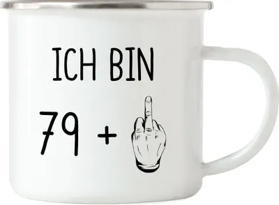 Produktbild von 80. Geburtstag Emaille Tasse Mittelfinger Humorvolle Geschenkidee Runder Geburtstag 80 Jahre Alt Originell