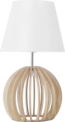 Produktbild von BELIANI Tischlampe Weiß Holz 41 cm Stoffschirm Lampenfuß in Gitteroptik Kabel mit Schalter Landhausstil