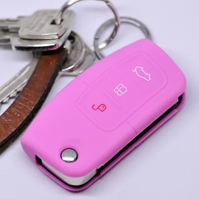Produktbild von Auto Schlüssel Hülle Silikon Schutz Cover Rosa kompatibel mit Ford Focus Fiesta Ecosport S-Max Kuga C-Max 3 Tasten Klappschlüssel