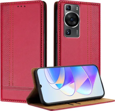 Produktbild von Handyhülle für Huawei P60 / P60 Pro Leder Flip Klappbare Schutzhülle mit Standfunktion Rot