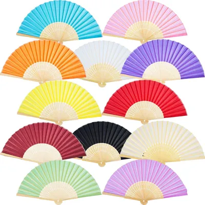 Produktbild von 12er-Pack Handfächer, Faltfächer aus Bambusseide, Handfächer für kirchliche Hochzeitsgeschenke, Partygeschenke und DIY-Dekoration