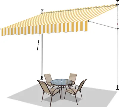 Produktbild von Jopassy Klemmmarkise Markise ohne Bohren Höhenverstellbare Balkonmarkise Sonnenmarkise Balkon 350cm Weiß Gelb