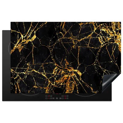 Produktbild von KitchenYeah© Herdabdeckplatte Gold - Marmor - Glitzer - Luxus , 81x52cm, Küche Deko, Glaskeramikkochfeld Herdabdeckung, Abdeckplatte fùr Kochfeld