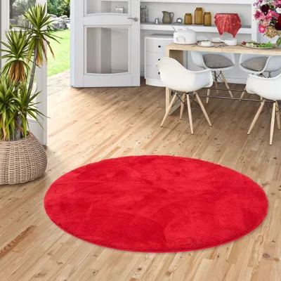 Produktbild von Luxus Super Soft Hochflor Langflor Teppich Silky Weinrot Rund, Größe:160 cm Rund