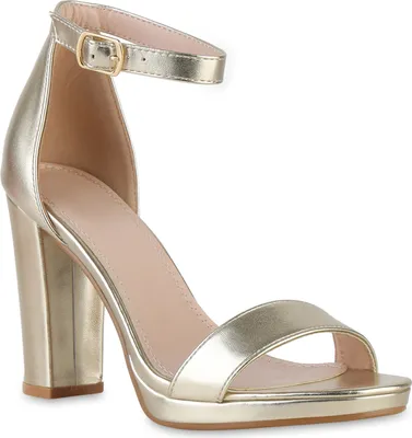 Produktbild von VAN HILL Damen Klassische Sandaletten Blockabsatz Absatz-Schuhe 839444, Farbe: Gold, Größe: 39