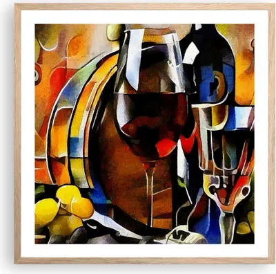Produktbild von Gerahmtes Poster - Rahmen in heller Eiche - Wein Abstraktion - 60x60 cm - Wand Bild - Wanddeko - Wandbilder - Kunstposter - Wandposter - Bilderrahmen - Bilder - Kunstdruck - Wandbild - P2NAC60x60-3477