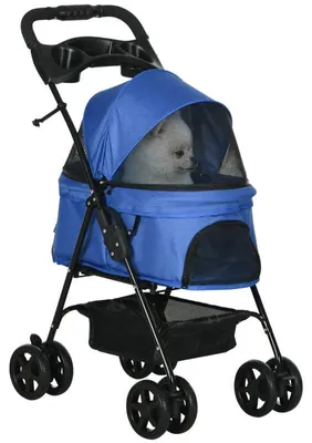 Immagine prodotto di Carrozzina per cani adatta a cani di piccola taglia, con 4 ruote | Colore: Blu | Dimensioni: 32x52x48 cm